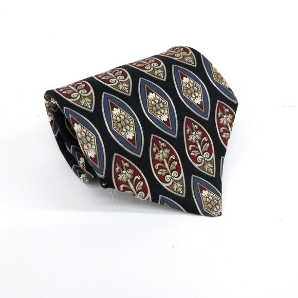 Peebles Clothing Co Mens Necktie 100% Black Red Blue Geometric Tie - 57" x 4" - Picture 1 of 7